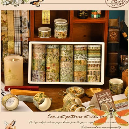 36 Rolls Vintage Washi Tape Pack Retro Arts Adhesive Tapes Wide Chronicle Decorative Masking Tape Sets for Craft (36 Count)