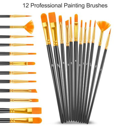 36 Colors Acrylic Paint Set with 12 Brushes (72 Fl Oz)