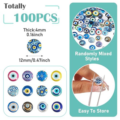 100Pcs Evil Eye Glass Cabochons for Jewelry Making (100 Count)