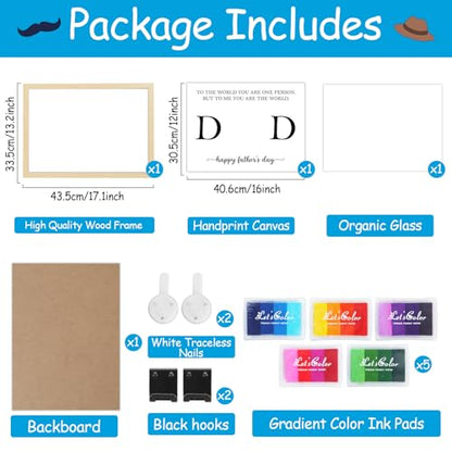 Father's Day Handprint Art Gifts DIY Kit Happy Father's Day Craft from Daughter or Son Handprint Keepsake with Wood Frame for Dad Grandpa Family Birthday Holiday Activities 12x16inch