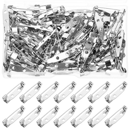 100 Pcs Brooch Pin Backs Bar Pins Backs for Crafts Safety Clasp with Plastic Box (100 Count)