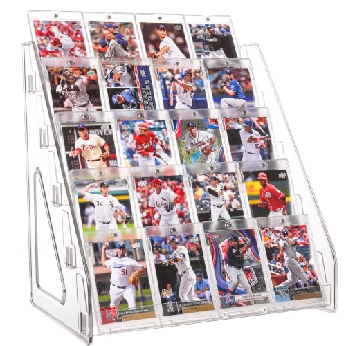 Elevated 5 Tier Clear Acrylic Card Display Stand for Trading Cards (25 card slots)
