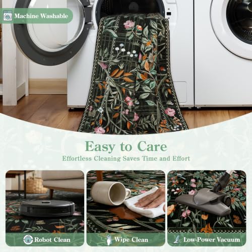 Floral Washable Runner Rug 2x8 Non Slip