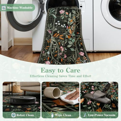 Floral Washable Runner Rug 2x8 Non Slip