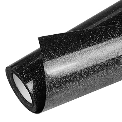 Black Glitter HTV Heat Transfer Vinyl Roll 12 inch x 5 ft Iron on Vinyl for T Shirts Crafts
