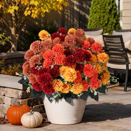 Fake Mums Artificial Fall Flowers for Outdoors Outside Decorations