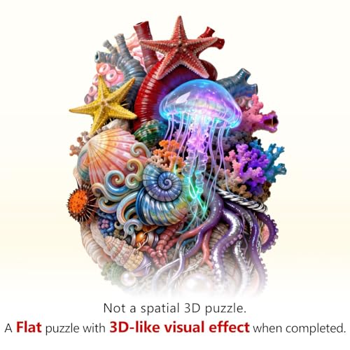 Sea Ocean Heart Puzzles Fantasy Jellyfish Octopus Coral Puzzle Adults Gifts for Women Men Wooden 235 Pieces 15.4 * 10.7in