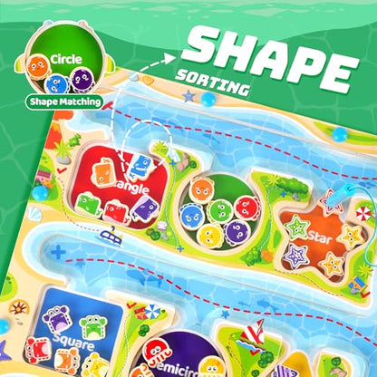 Toddlers Wooden Magnetic Color & Shape Sorting Maze & Magnetic Board