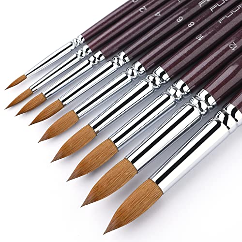 Sable Watercolor Brushes 9pcs Professional Superior Kolinsky Watercolor Paint Brushes for Artists Round Pointed Oval Wash for Watercolor Acrylics Gouache Inks Painting