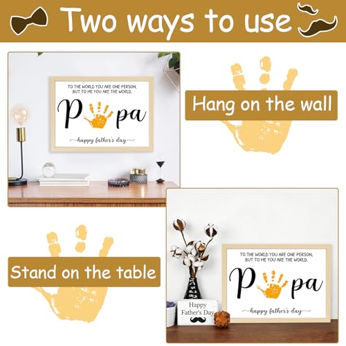 Best Papa Handprint Art Gifts DIY Kit Father's Day Craft from Daughter or Son Handprint Keepsake with Wood Frame for Him Dad Papa Grandpa Father's Day Birthday Holiday Activities 12x16inch