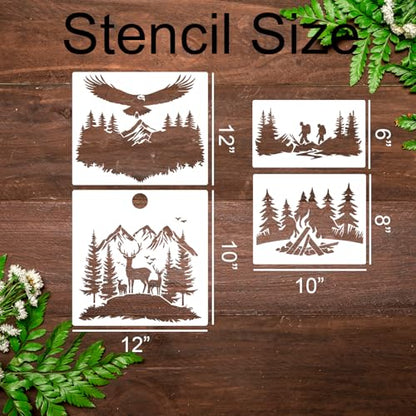 Mountain Tree Stencils for Painting Forest Animal Stencils for Wood Burning (11 Count)