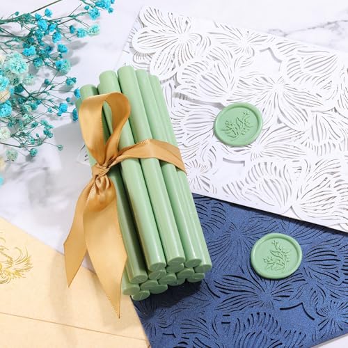15Pcs Sage Green Glue Gun Sealing Wax Sticks for Wax Seal Stamp (15 Count)
