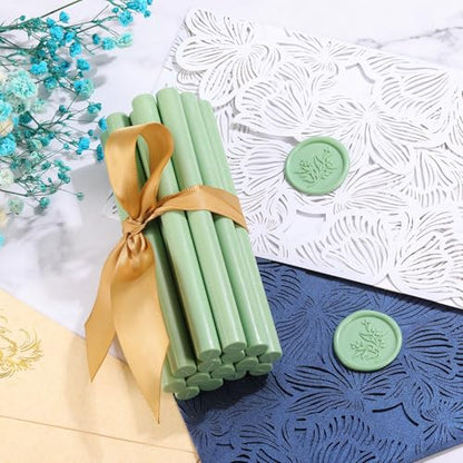 15Pcs Sage Green Glue Gun Sealing Wax Sticks for Wax Seal Stamp (15 Count)