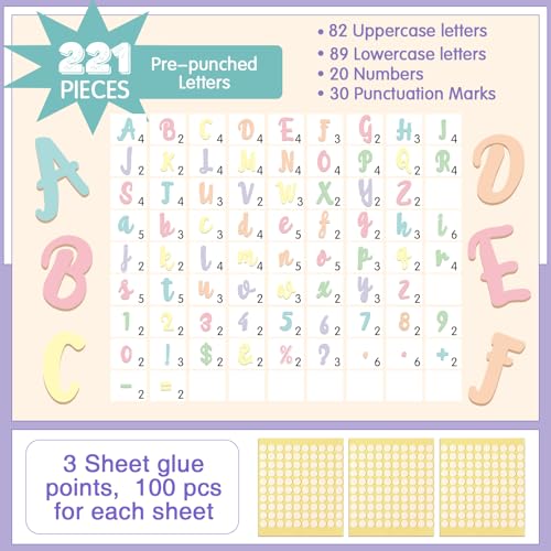 221 Pcs Pastel Bulletin Board Letters for Classroom Wall (225 Count)