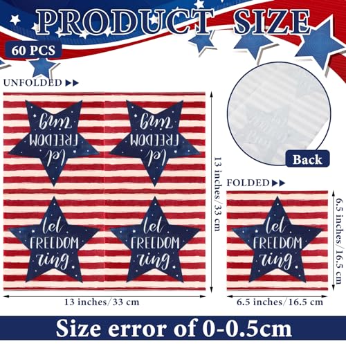 60 Pcs Patriotic Stars and Stripes Cocktail Paper Napkins 6.5"