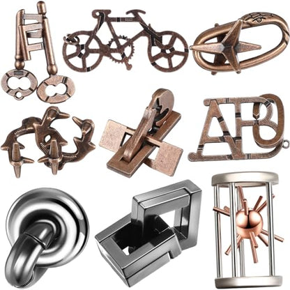 9 Pcs Metal Brain Teasers 3D Steel Puzzle Set (9 Count)