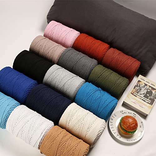 Macrame Cord 4mm x 328yards Natural Macrame Cotton Rope Colored Macrame Rope Soft Cotton Cord Macrame Supplies Craft Rope Macrame Yarn for Plant Hanger Wall Hanger Dreamcatcher