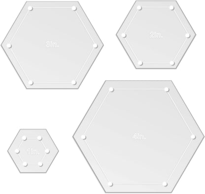 Hexagon Quilting Template Set - 4", 3", 2", 1" Sizes with 1/4" Seam Allowance - Durable Acrylic Templates for Quilting, Patchwork, Crafting, & Sewing Projects - Clear Templates for Accuracy
