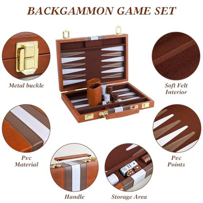 Backgammon Set 2 Players Classic Backgammon Sets for Adults Board Game with PU Leather Case Portable and Travel Backgammon Set