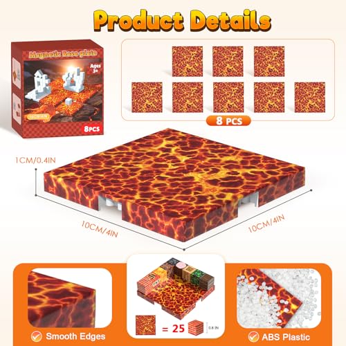 8PCS 4" x 4" Magnetic Building Block Base Plates for Kids (8 Count)
