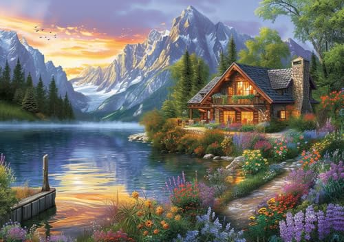 Needlepoint Kits 14ct Counted Cross Stitch Kits for Adults Mountains Lake Printed Stamped Cross Stitch Patterns Kits Cross Stitch Supplies