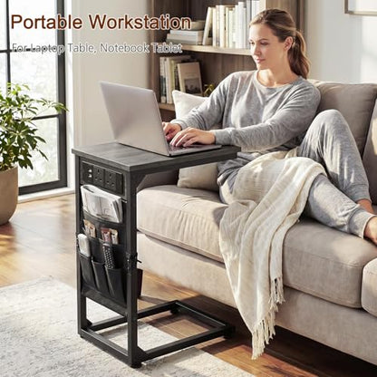 C Shaped End Table with Charging Station