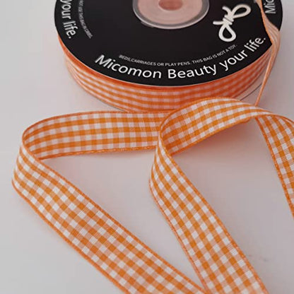 Orange Gingham Plaid Checked Ribbon 25 Yards Each Roll 100% Polyester