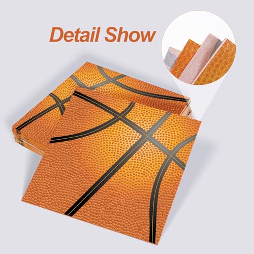 48 Pieces Basketball Napkins 13 x 13 Inches Basketball Paper Napkins Disposable Basketball Pattern Cocktail Napkins for Basketball Party Decorations (48 Count)