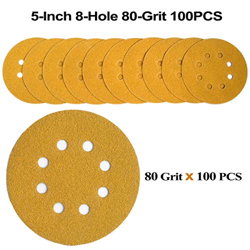 5-Inch 8-Hole Hook and Loop Sanding Discs 80-Grit, 100-Pack (100 Count)