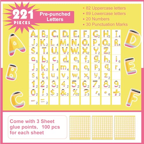 221 Pcs Pencil Bulletin Board Letters for Classroom (221 Count)