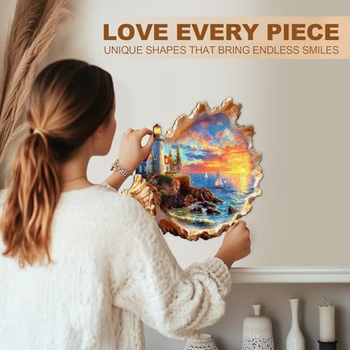Sunset by The Seaside Puzzles Adults Gifts Wooden 155 Pieces 11.4 * 10.7in