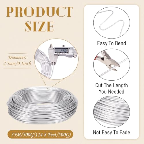 114 Feet 10 Gauge Aluminum Wire Silver Bendable Metal Craft Wire for Beading Jewelry Craft Making