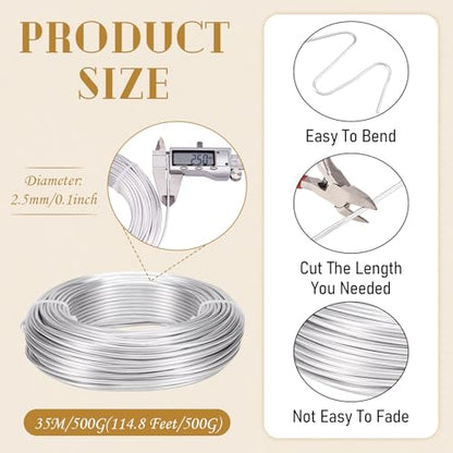 114 Feet 10 Gauge Aluminum Wire Silver Bendable Metal Craft Wire for Beading Jewelry Craft Making