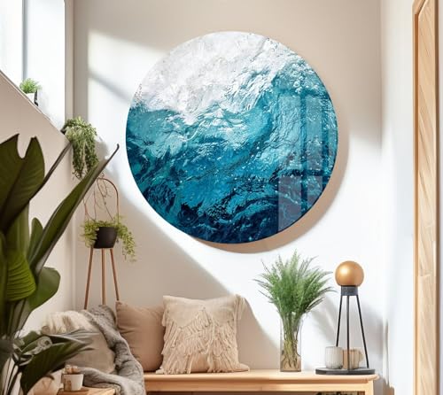 35.5Wx30H'' Blue Waves Abstract Glass Wall ArtTempered Glass Printing Wall Decor Large Wall Art Wall Hangings