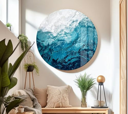 60WX40H'' Blue Waves Abstract Glass Wall ArtTempered Glass Printing Wall Decor Large Wall Art Wall Hangings