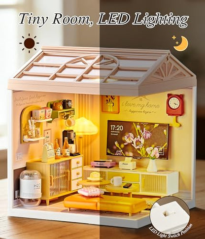 Modern Living Room DIY Miniature House Kit with Roof & LED Light