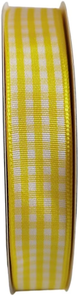 Yellow Gingham Plaid Checked Ribbon 25 Yards Each Roll 100% Polyester (5/8",Yellow) - Crafty Corner