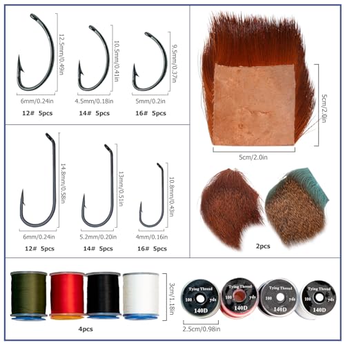 Fly Tying Kit Material Tools Kit Bobbin Fly Hooks Scissors Fly Beads Threader Needle Whip Finisher Fly Fishing Flies Starter Making Kit with Carry Bag