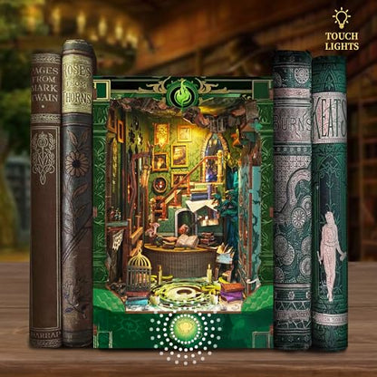 DIY Book Nook Kit 3D Wooden Puzzle DIY Miniature House Kit Magic Dollhouse Tiny House Bookshelf Dollhouse for Adults with LED Light