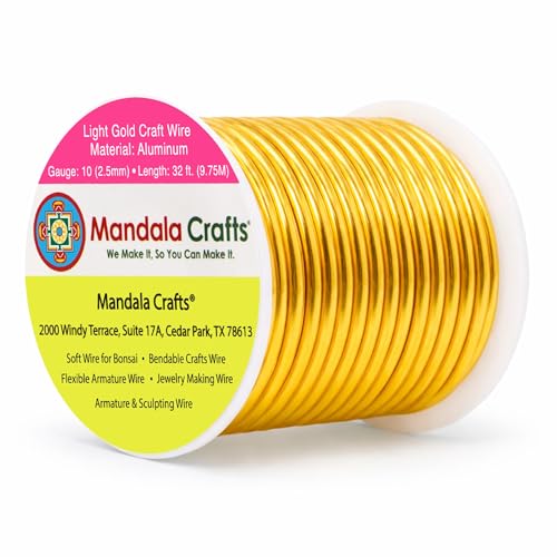 10 Gauge Light Gold Tone Anodized Aluminum Craft Wire 32 FT