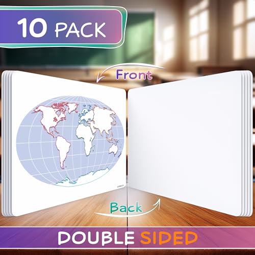 Continent Practice Sheets 9”x12” Map of The Seven Continents Dry Erase World Globe Sheets Homeschool Supplies Learning Map Teacher Students Classroom Pack of 10 Sheets (10 Count)