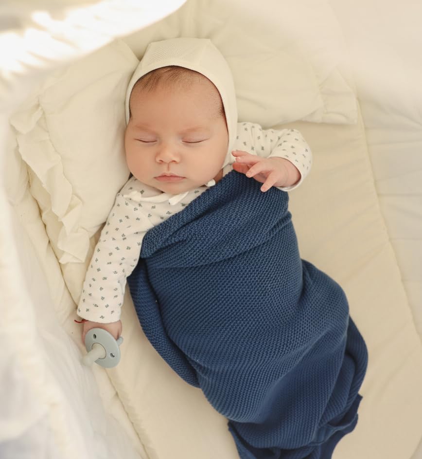 100% Organic Cotton Heritage Knit Textured Baby Quilt Blanket for Boys
