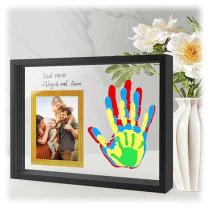 Horizontal Black Family Handprint Kit 3D Frame Modern Dad Gift