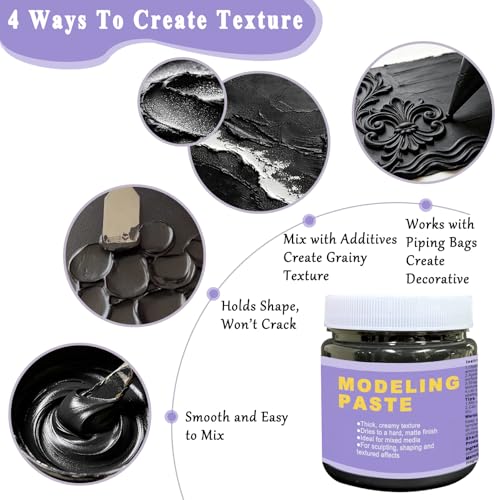 Black & Golden Acrylic Modeling Paste & 5pcs Piping Bags Bags & Squeegee with Teeth (13.53 Ounce)