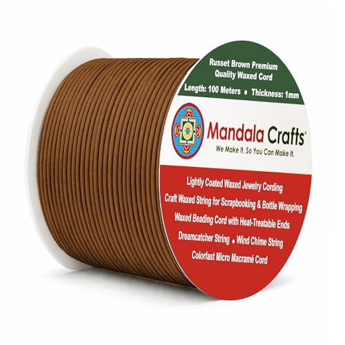 1mm Russet Brown Cotton Waxed Cord for Jewelry Making (327 Foot)