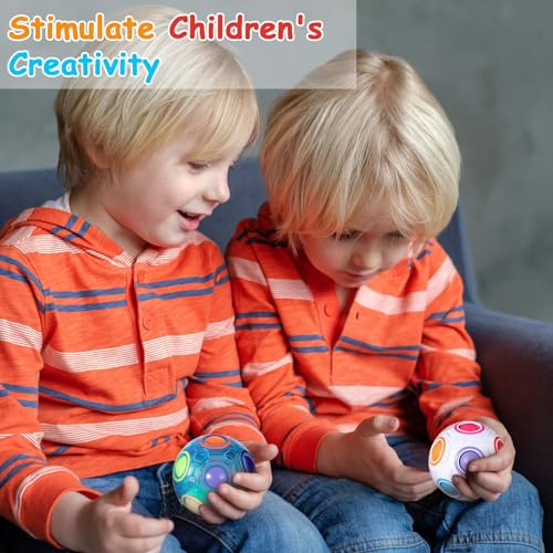 12 Pack Rainbow Puzzle Balls Magic Fidget Balls with 2 Pcs Pouches Fidget Toys for Boys and Girls Funny Stress Reliever Toys for Kids Teens and Adults Back to School Birthday Gifts (12 Count)
