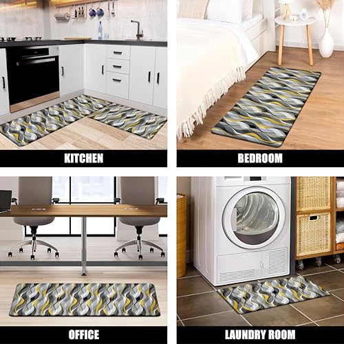 Kitchen Mats for Floor Modern Abstract kitchen rugs Grey and Yellow Stripe Anti Fatigue Kitchen Mats Waterproof Floor Mats Cushioned Non