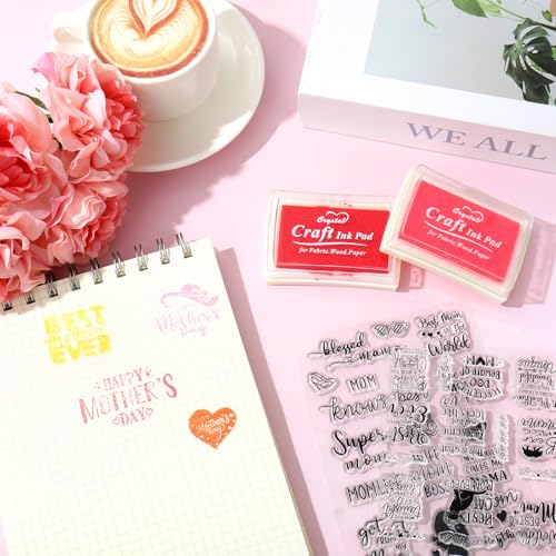 4 Sheets Mother's Day Clear Stamps Greeting Words Silicone Transparent Stamps for DIY Craft Card Making Scrapbooking Embossing Album Decor (4 Count)