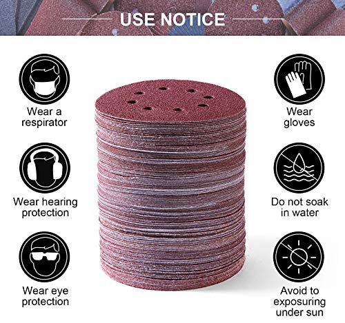 150 PCS Sanding Disc 60 80 100 120 150 180 240 320 400 600 Grit Sanding Discs 5 Inch 8 Hole Hook and Loop Sanding Discs for Random Orbital Sander (150 Count)