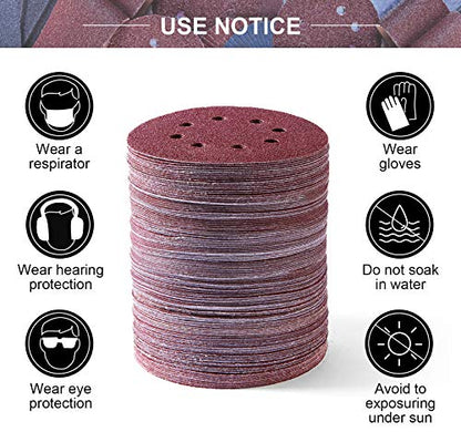 150 PCS Sanding Disc 60 80 100 120 150 180 240 320 400 600 Grit Sanding Discs 5 Inch 8 Hole Hook and Loop Sanding Discs for Random Orbital Sander (150 Count)